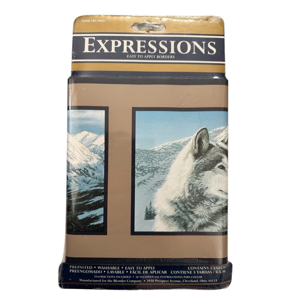 Vintage *NEW* EXPRESSIONS Wolf Mountain Border Wallpaper Prepasted 5 Yards